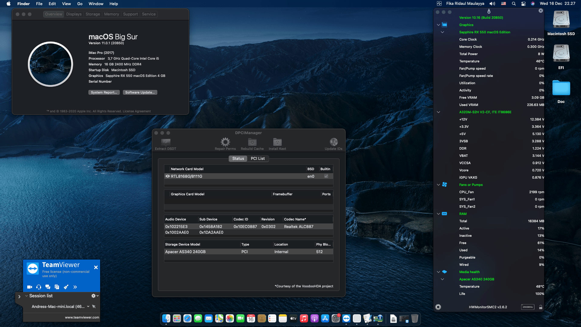 Success Hackintosh macOS Big Sur 11.0.1 Build 20B50 in Gigabyte A320M-S2H + Ryzen 5 3400G + Sapphire RX 550